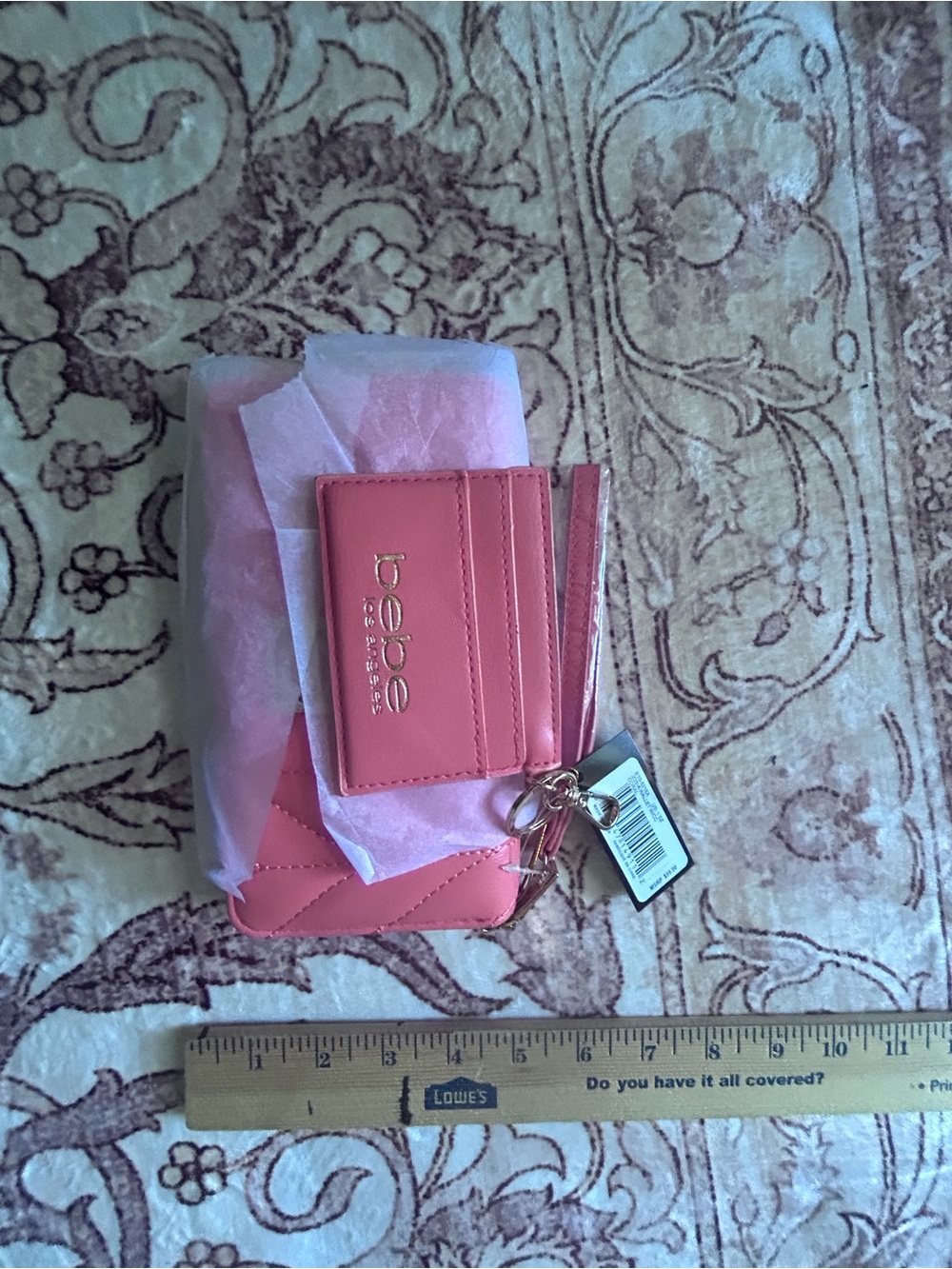 bebe Coral Pink Card Holder with Key Ring